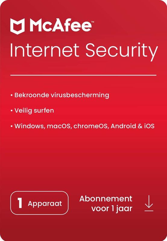 McAfee - Internet Security - Jaarlicentie - Beveiliging voor 1 Apparaat