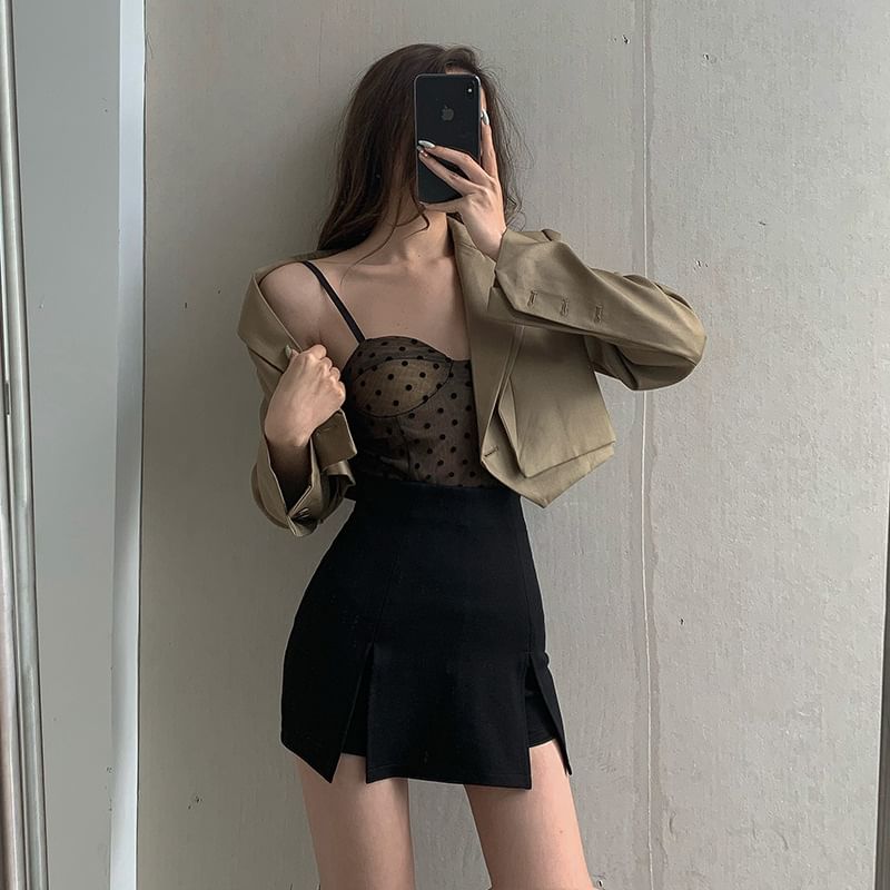 deersweeti - Hoge taille effen skort met zijsplit