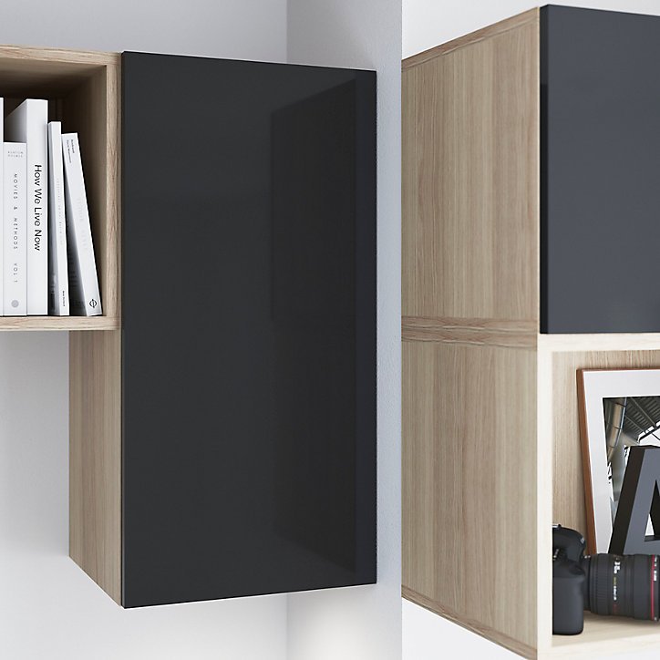 Porte battante anthracite brillant GoodHome Atomia H 74,7 x L. 37,2 cm