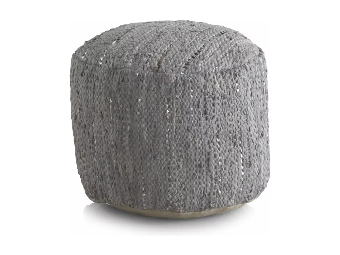 Pouf rond en cuir et coton 45 diam. x 35 cm