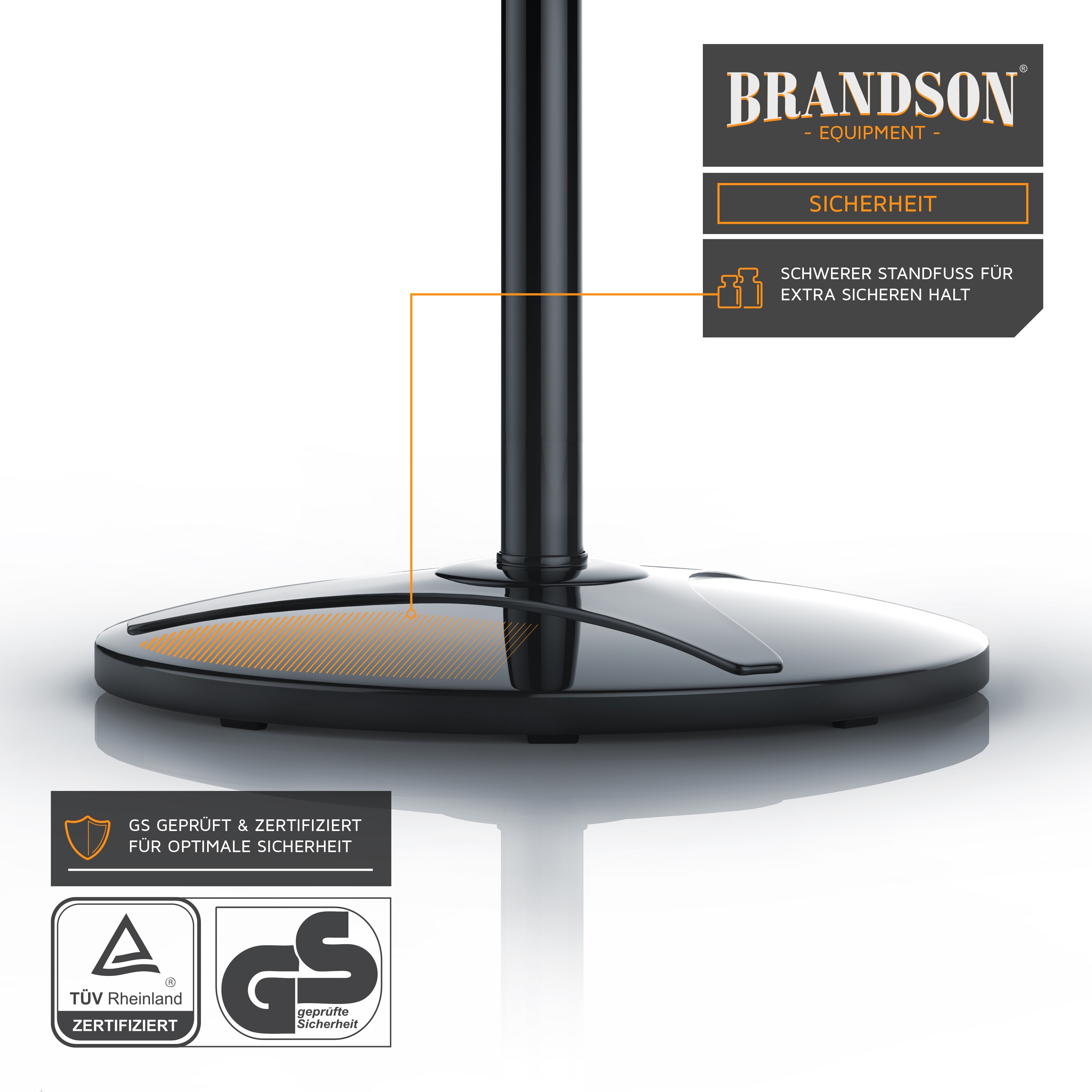 Brandson Standventilator mit 3 Geschwindigkeitsstufen, Standfuß höhenverstellbar, Ventilator mit hohem Luftdurchsatz, Oszillationsfunktion 80°