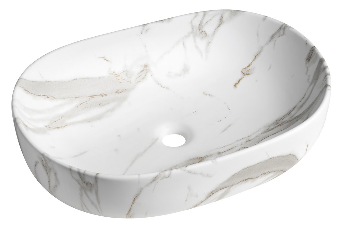 Sapho Rondane keramische waskom 60x42cm wit marmer