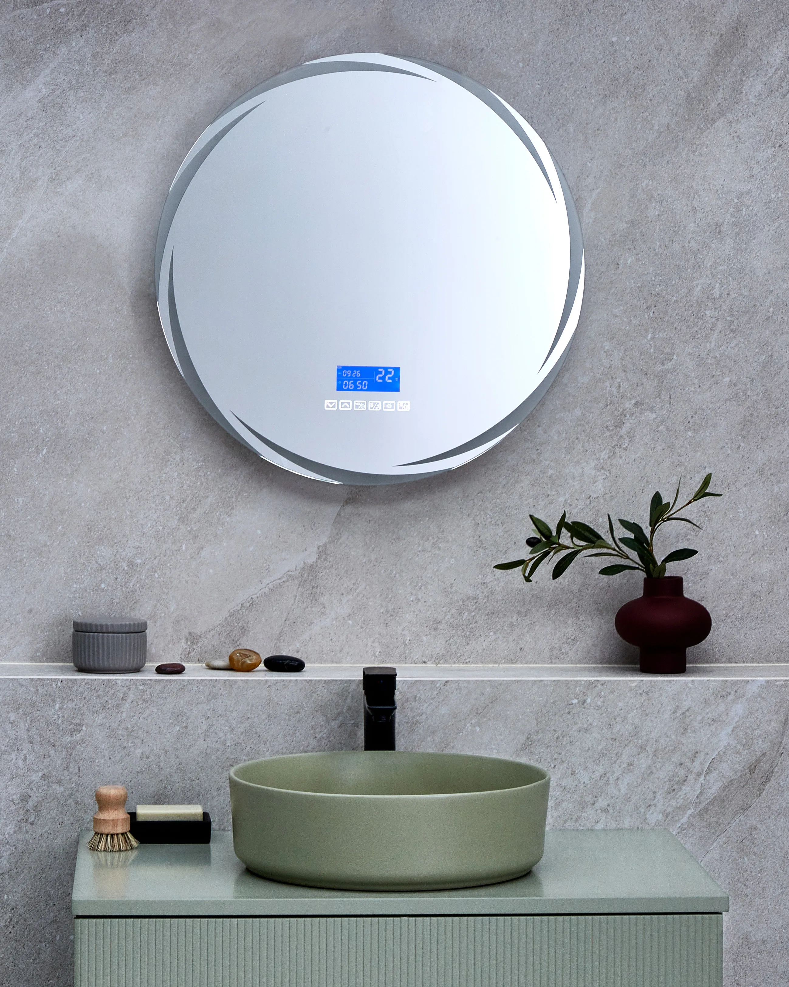 LED badkamerspiegel TANAY 60 cm 60 cm met ingebouwde Bluetooth speaker Zilver