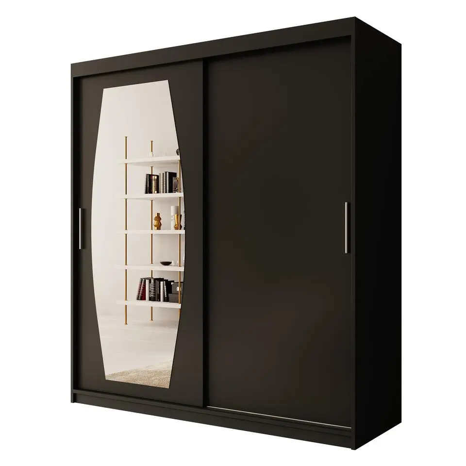 Meubella - Kledingkast Azai - Zwart - 180 cm - Met spiegel