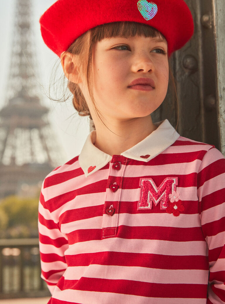 Polo rose barbapapa et rouge à imprimé à rayures