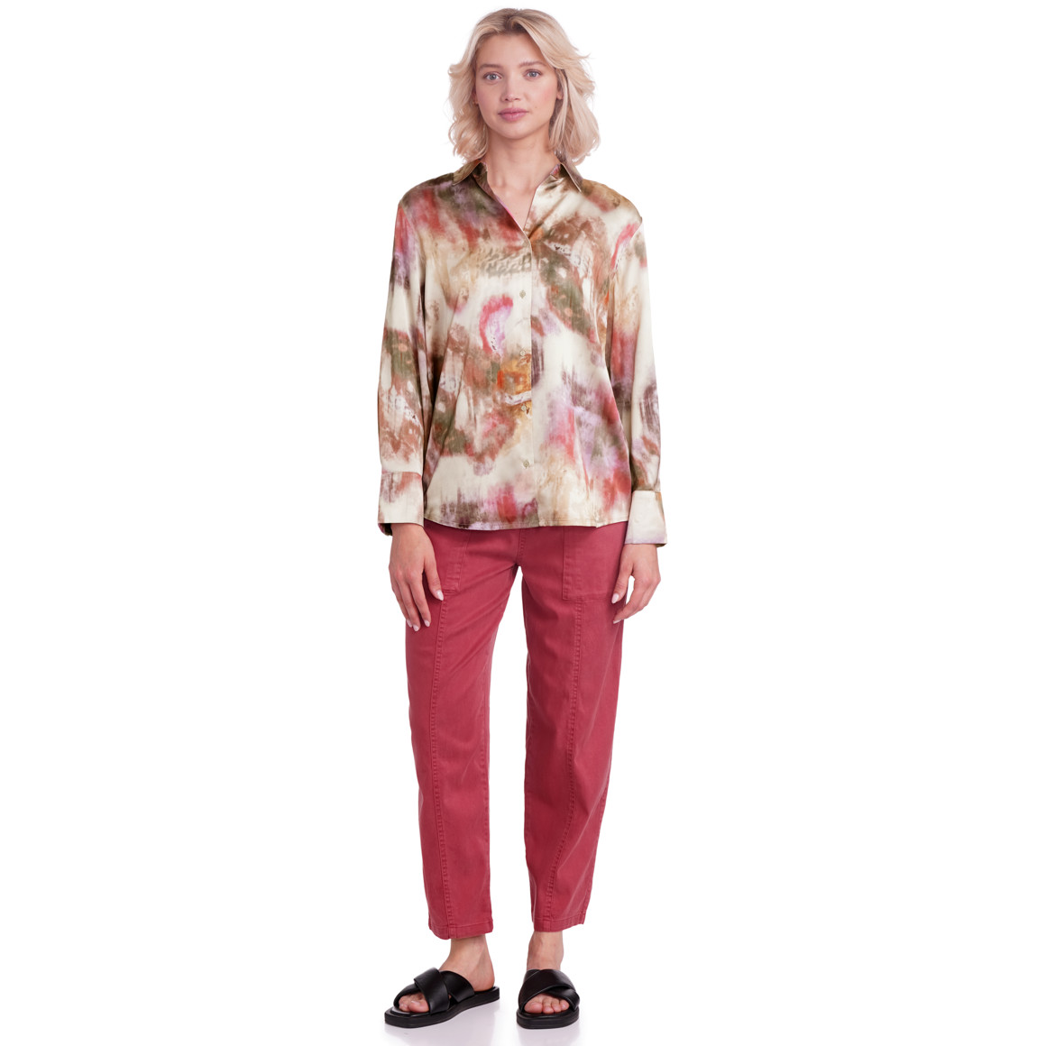 Gina Collection Damen Satin-Bluse im Batik-Look creme / bunt
