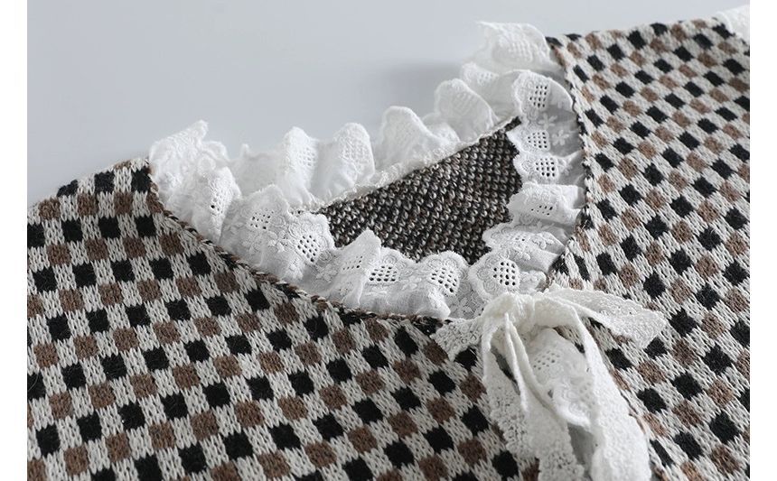 Santeh - Geruite bloemen geborduurde kanten gilet