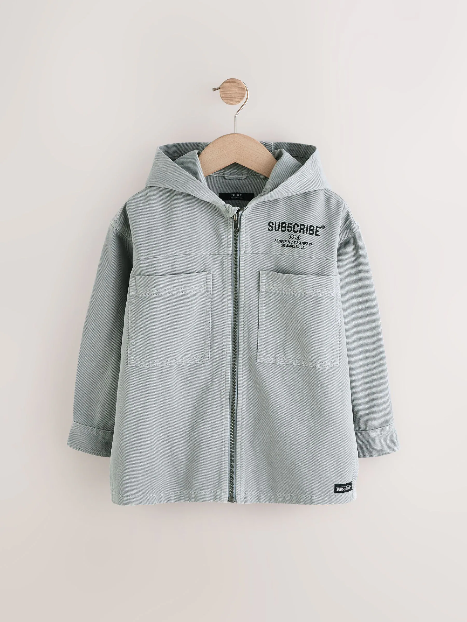 Grijs denim - Overshirt 100% Cotton Zip Through Hoodie (3-16yrs)