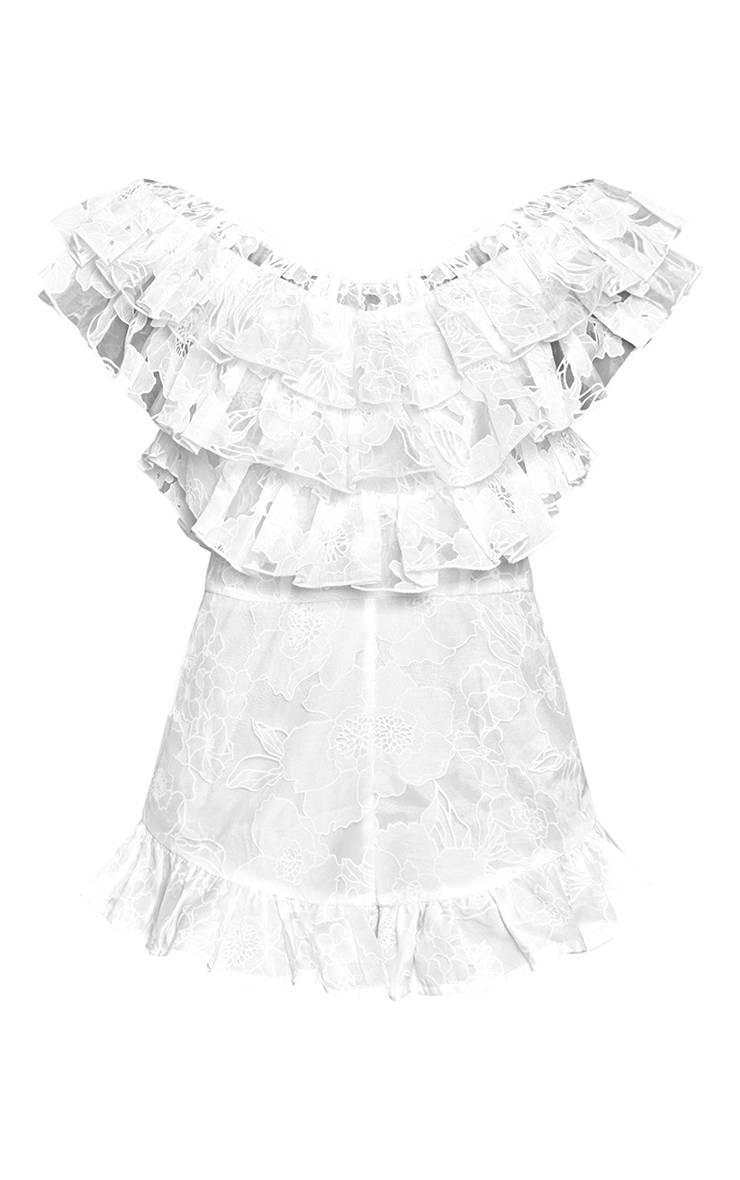 Blanc Combi-short Bardot À Volants En Dentelle Florale