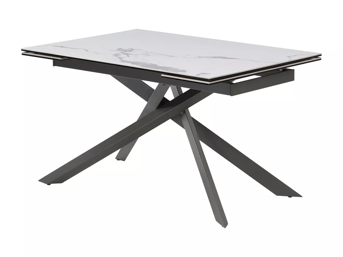 Table à manger extensible 4 à 8 personnes en céramique, verre trempé et métal - Effet marbre blanc et anthracite - COREMA de Maison Céphy