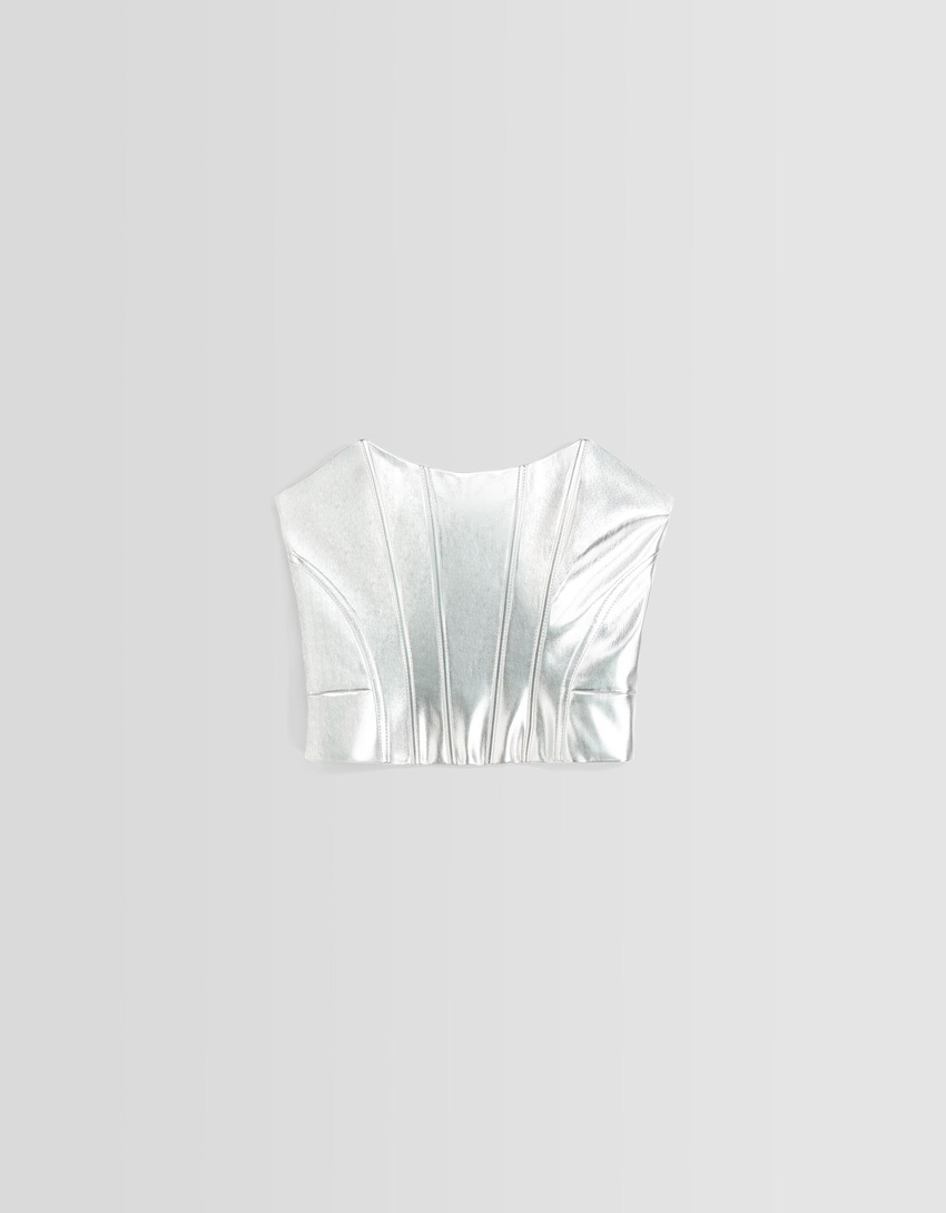 Top cropped bandeau em couro sintético