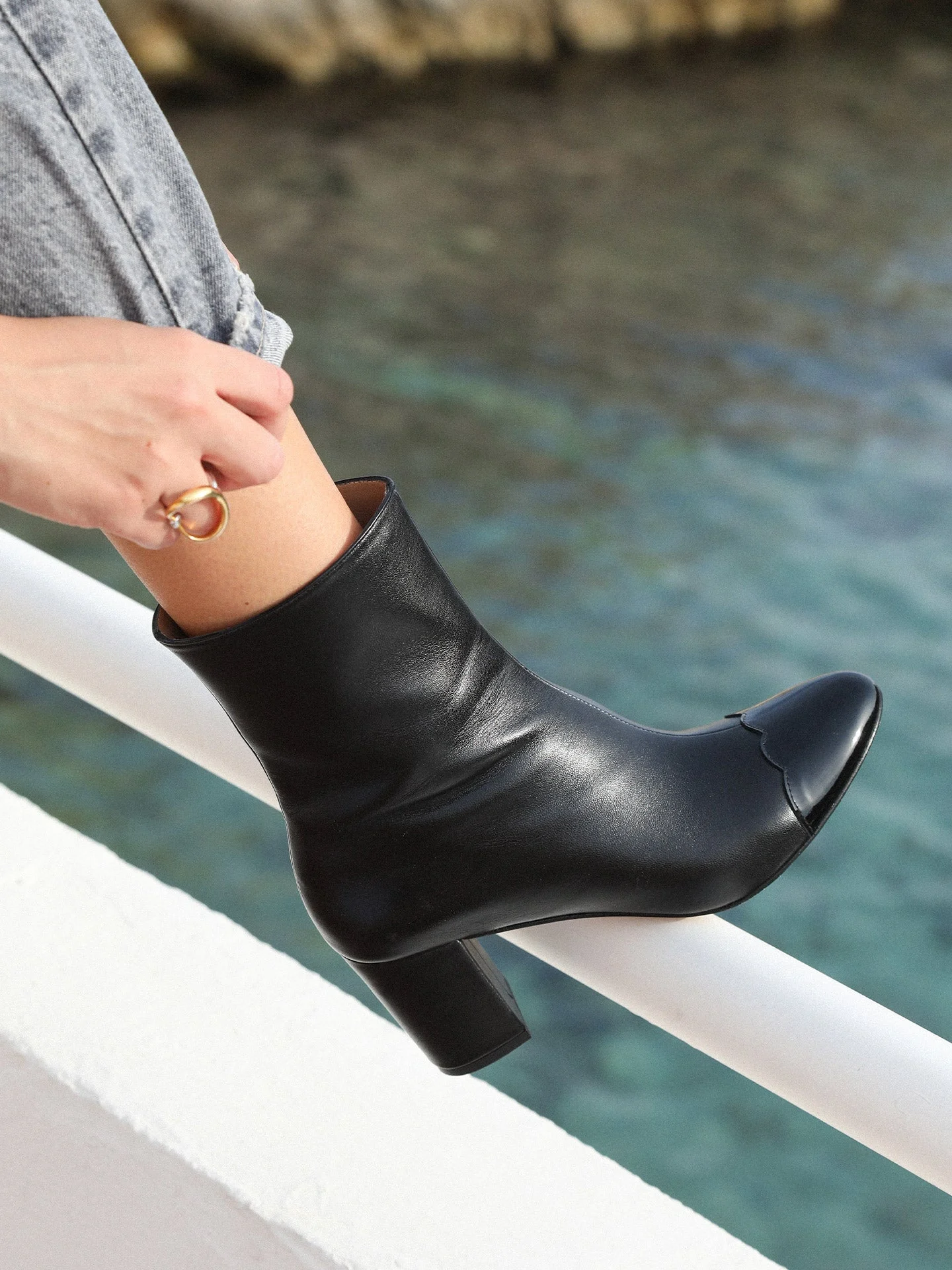 FELICE BLACK - Bottines à talon en cuir nappa | Noir