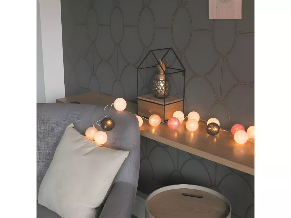 Guirlande Boule Rose Taupe 10 Led D6cm 1m92
