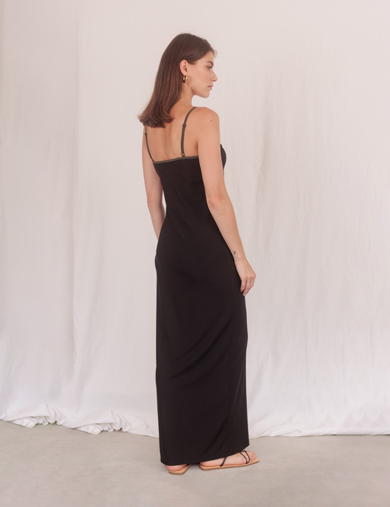 HBT ROBE LONGUE BUSTIER JENNA CÔTELÉ NOIR