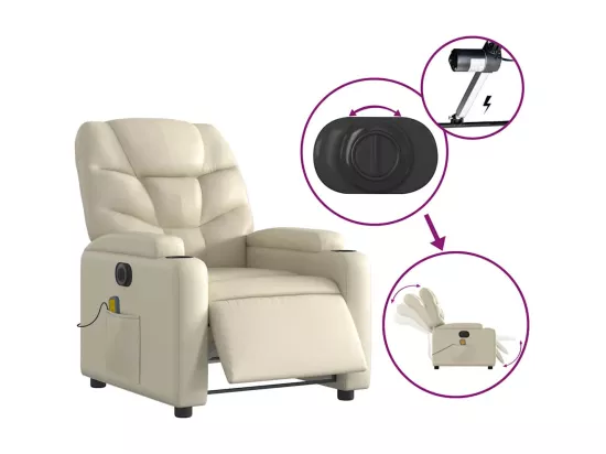 Fauteuil massant inclinable électrique crème similicuir