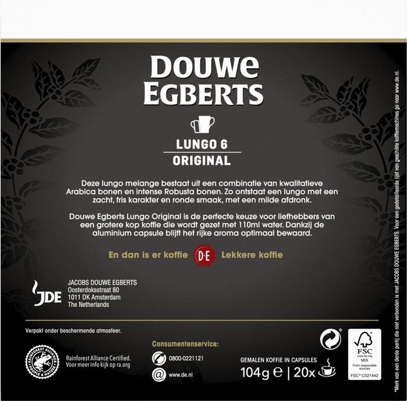 Douwe Egberts Koffie cups 20 stuks Lungo Voordeelpak