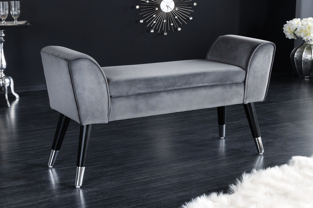 Design Sitzbank SCARLETT 90cm grau silber Samt