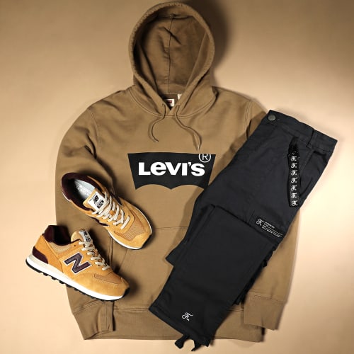 Sweat Capuche Standard Graphic 38424 Beige Foncé