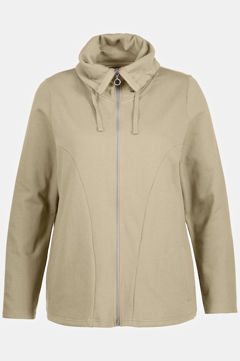 Sweatjacke, drapierter Stehkragen, Kunstleder-Details