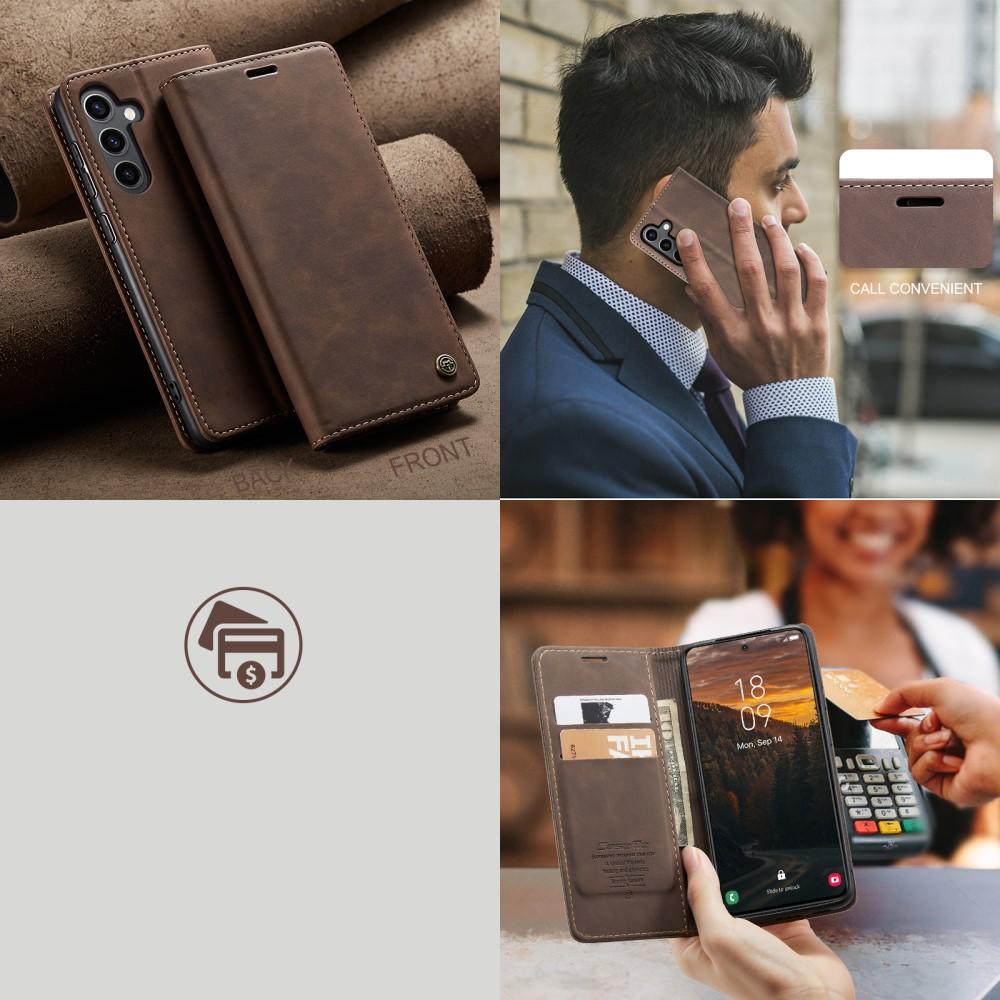 Samsung Galaxy S25 Leder Tasche Flip Wallet Etui mit Kartenfächern - Dunkelbraun