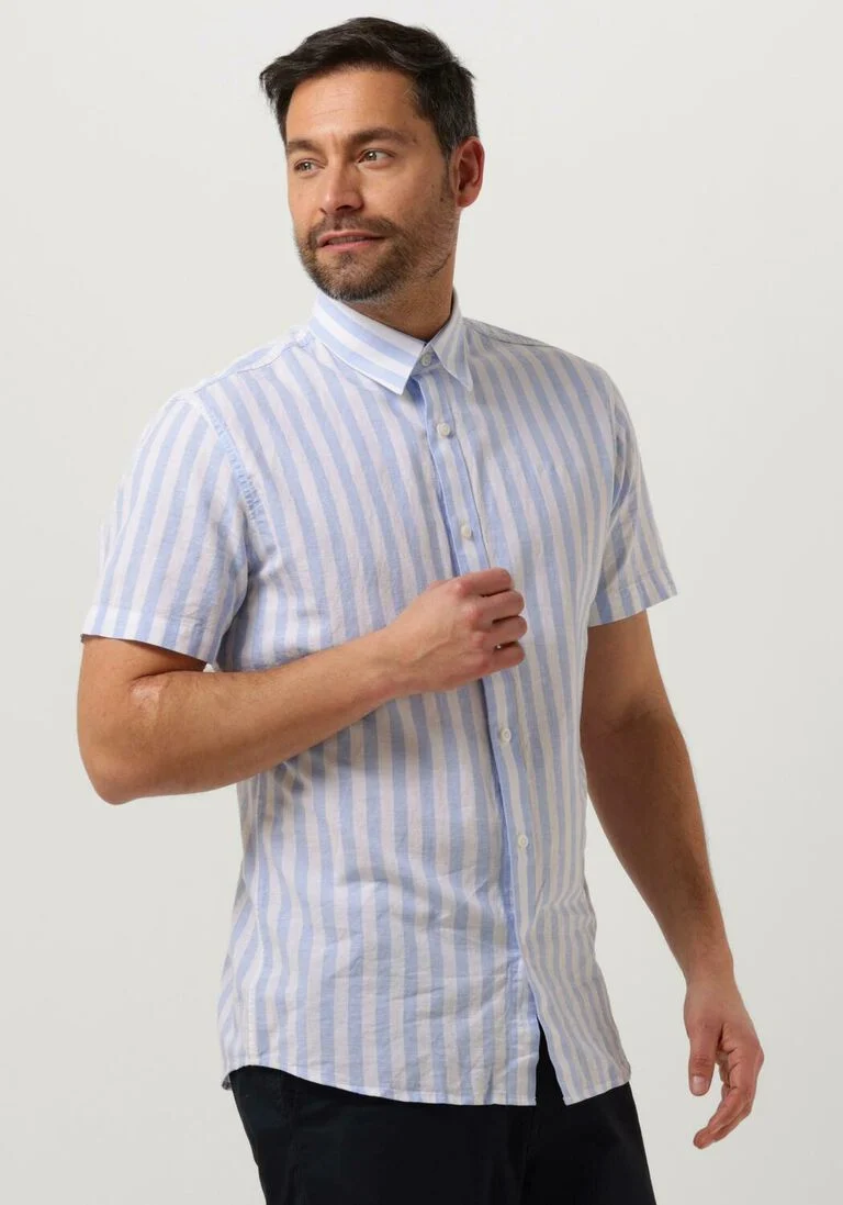 SELECTED HOMME blauw/wit gestreepte selected homme casual overhemd slhslimnew-linen shirts ss classic w
