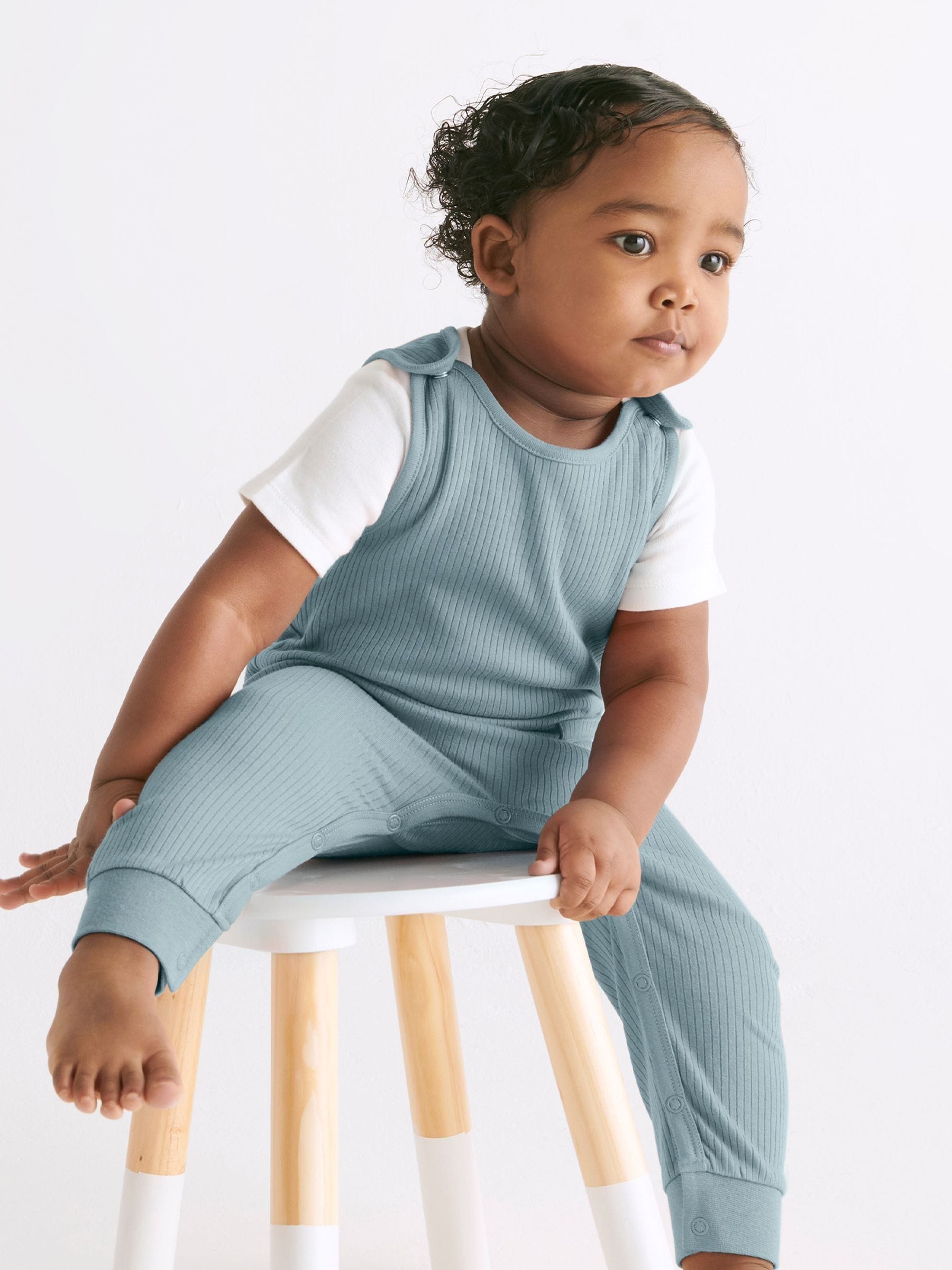 Blauw - MORI Ribbed Romper Dungarees