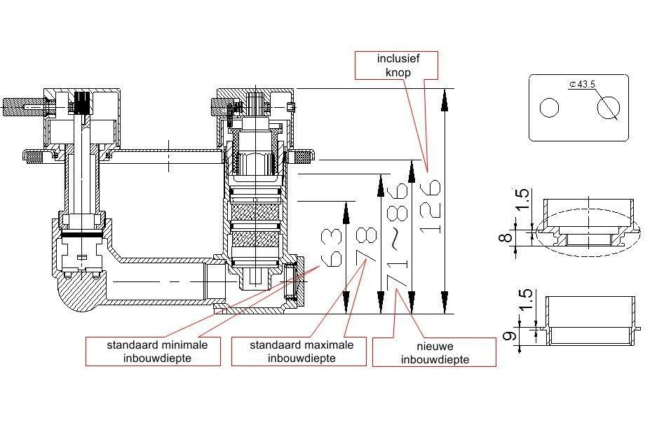 Mueller 8mm verlengset voor 2 knops douchethermostaat geborsteld staal