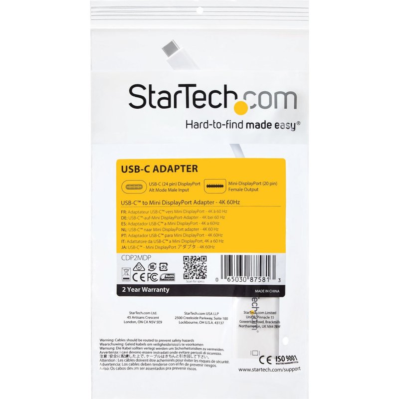 StarTech.com Adaptateur USB-C vers Mini DisplayPort - 4K 60Hz - Blanc - Adaptateur USB 3.1 Type-C vers Mini DP - La Version Mise à Jour est CDP2MDPEC