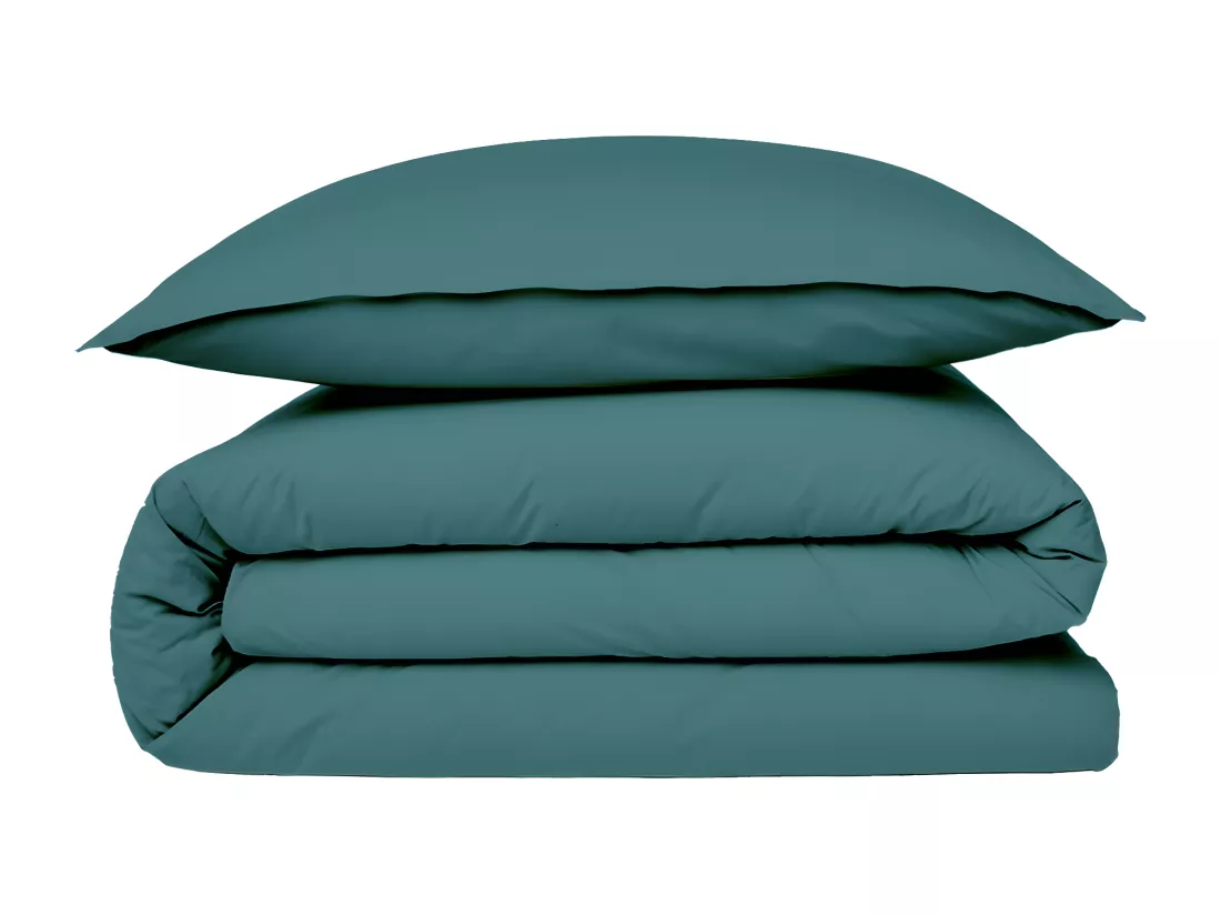 Housse de couette en coton 57 fils unie canard 240x220cm