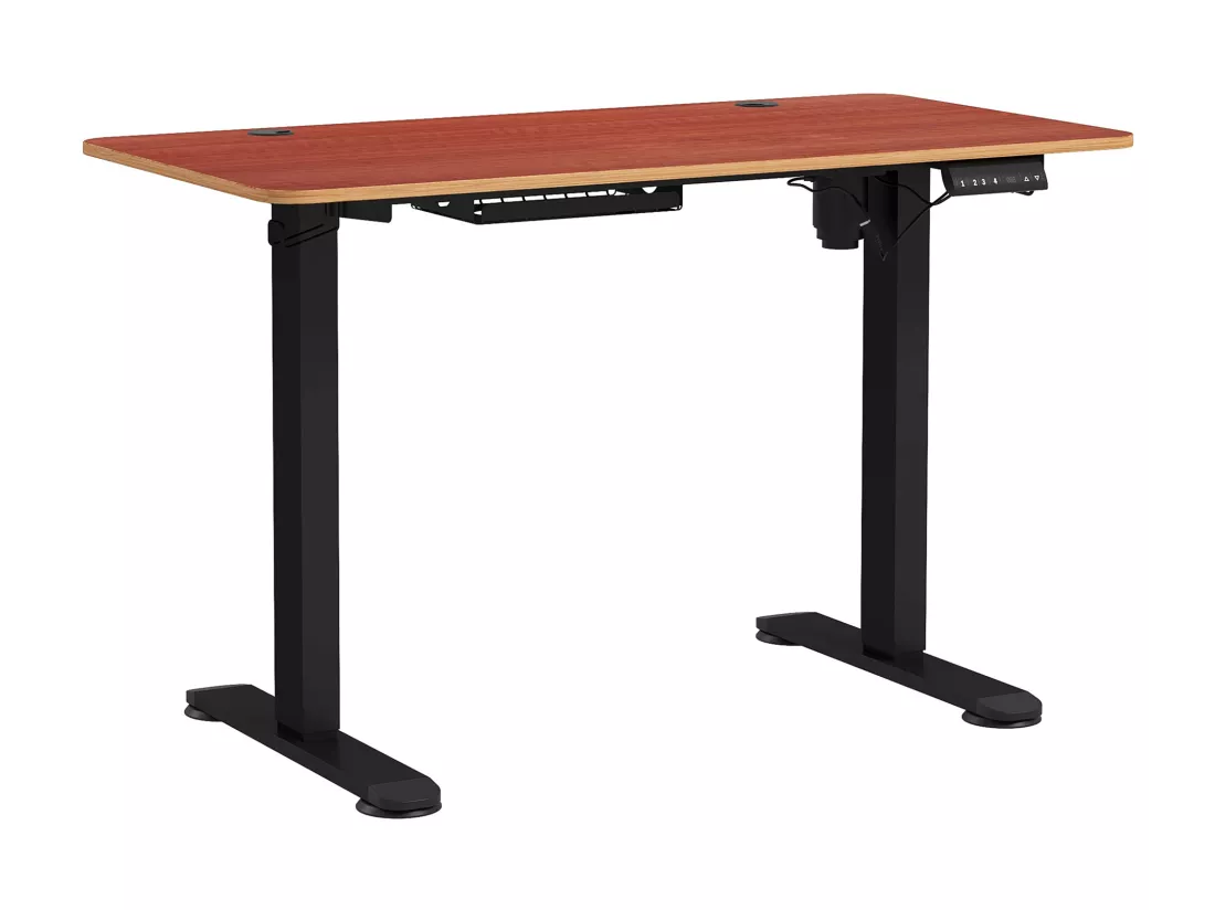 Bureau assis debout électrique - bureau réglable en hauteur - bureau électrique réglable - acier noir aspect bois acajou