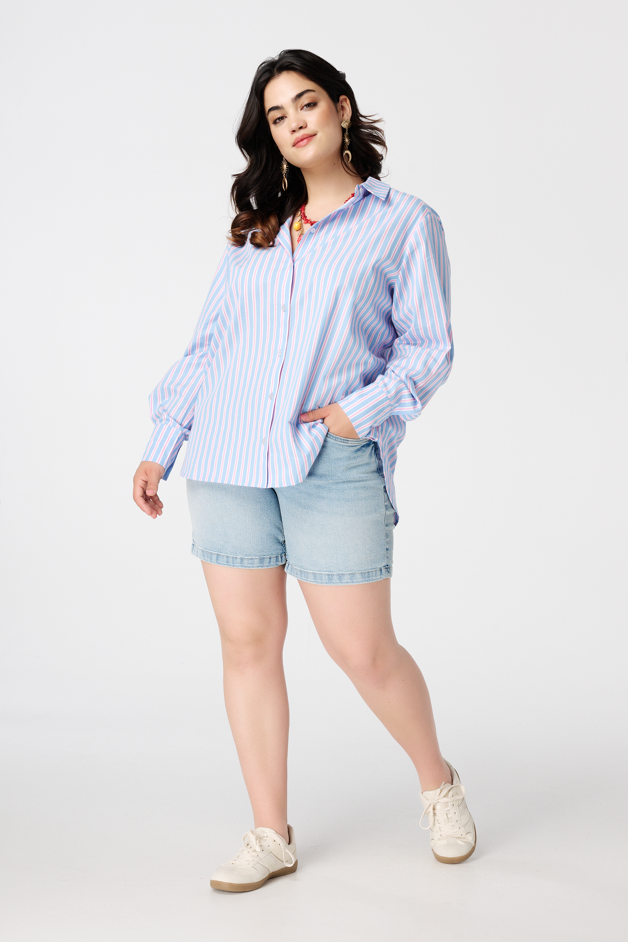 Overhemdblouse van katoen Multi blue