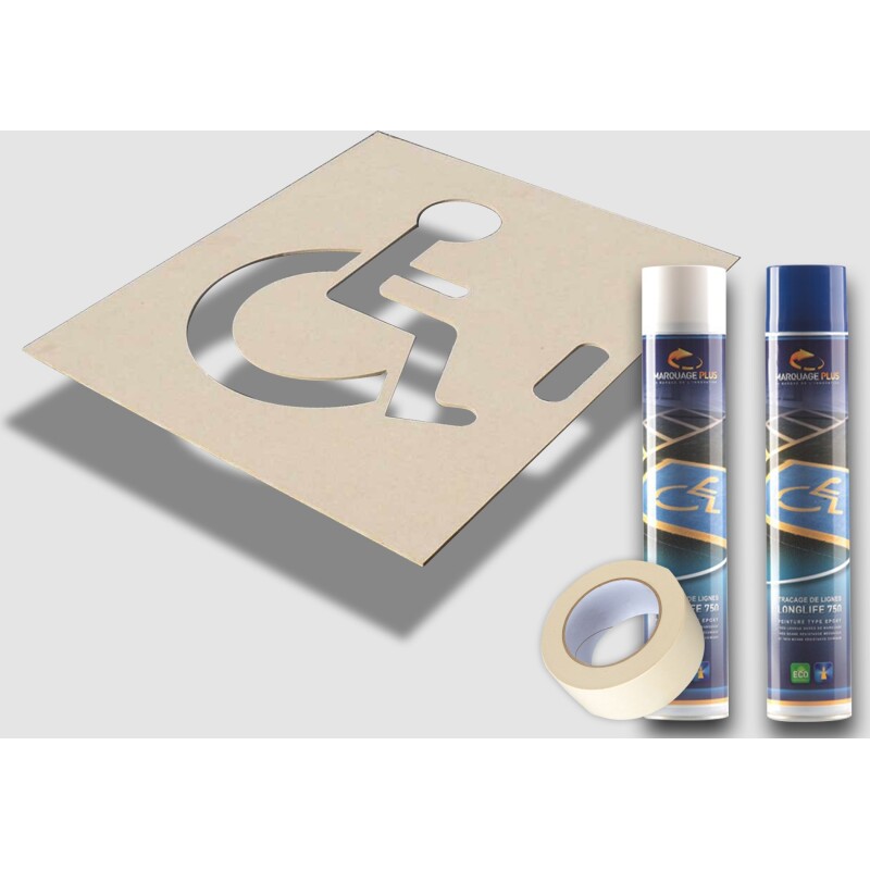 Kit stationnement PMR SLIKA : pochoir + peinture + ruban de masquage