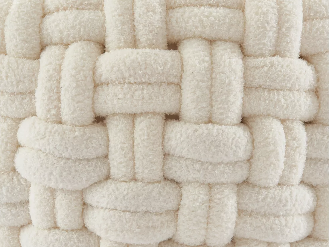 Pouf design noeud en tissu bouclette blanc NOBAO