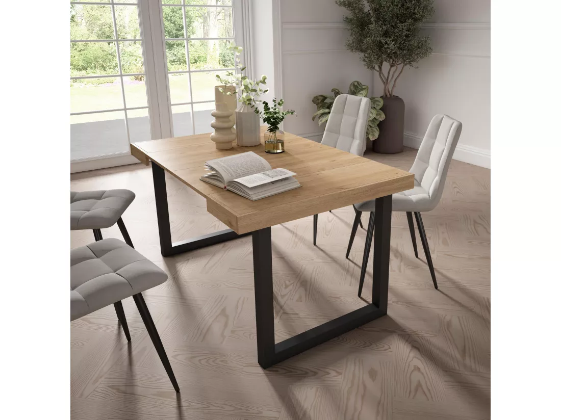 Table console extensible, 140, Pour 6 personnes, Pieds bois massif