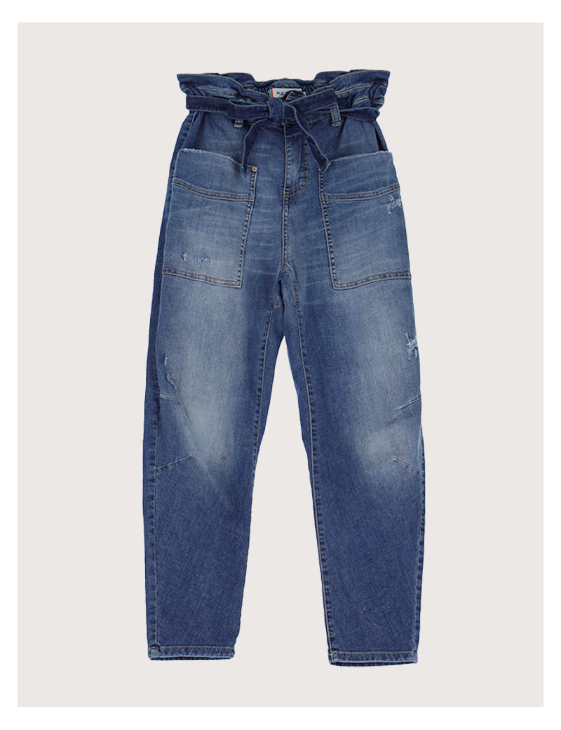PLEASE JEAN FEMME TAILLE HAUTE COUPE WORKER BLUE DENIM