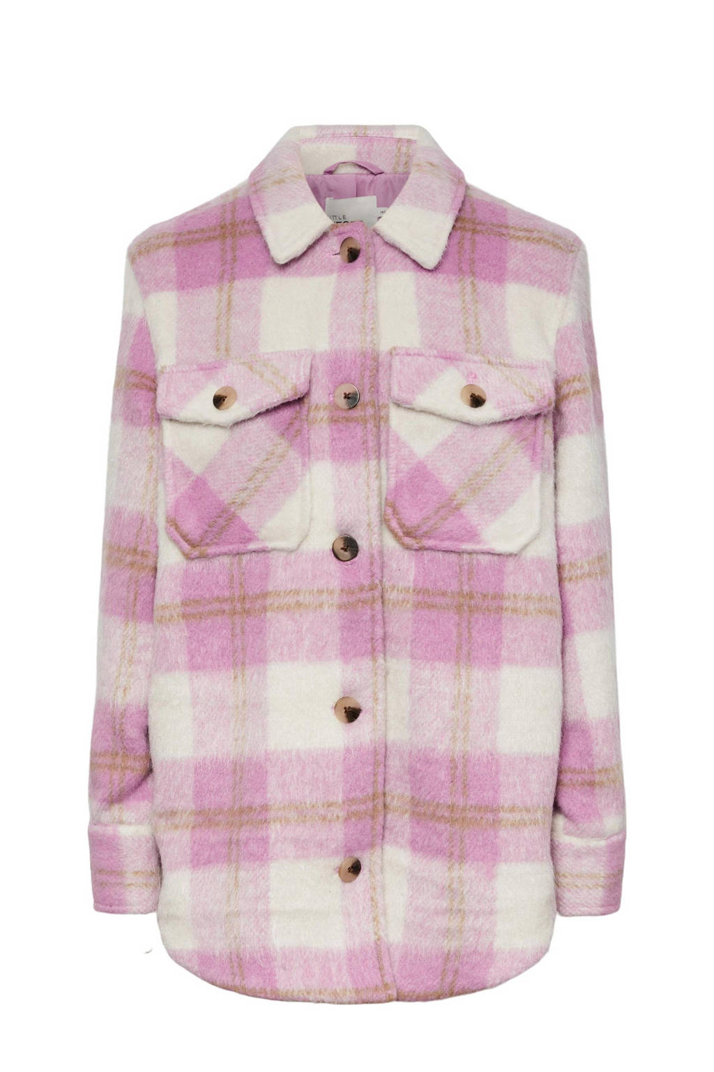 PIECES KIDS geruite shacket winterjas LPNELLIE roze/wit