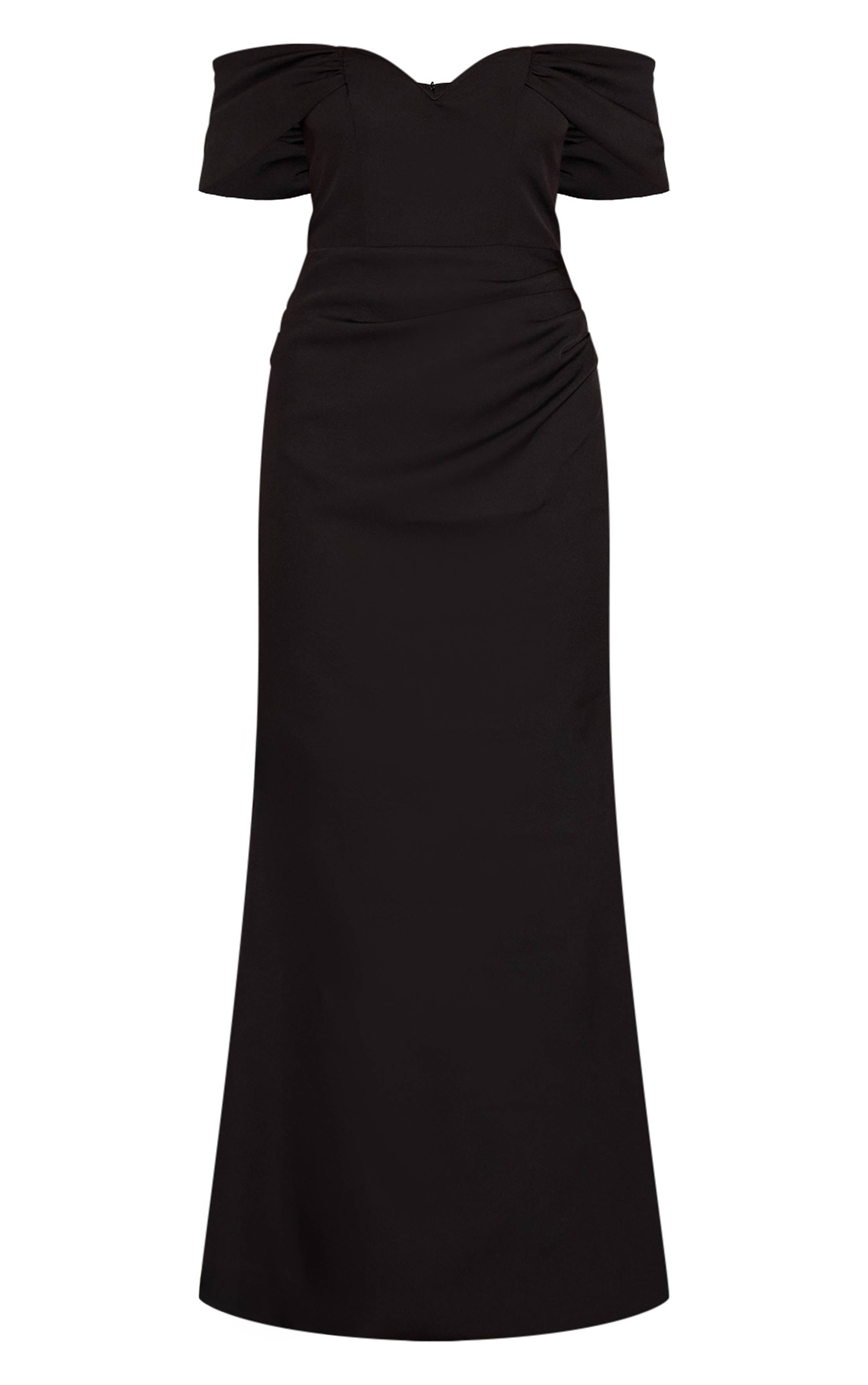 Noir Robe Maxi Bardot Tissée Avec Détail Décolleté En V