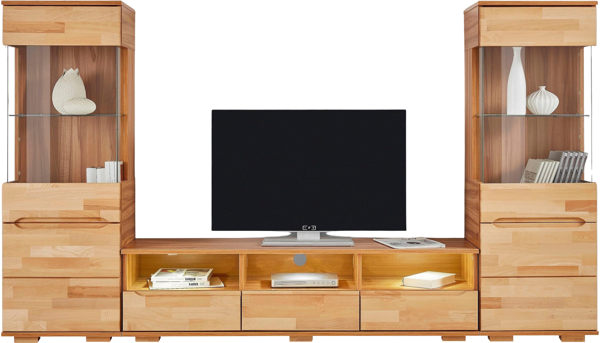 Home affaire Wohnwand »Vetro,Fronten Massivholz,Korpus Holzwekstoff,Griffmulden« Set, 3 Stk. tlg.