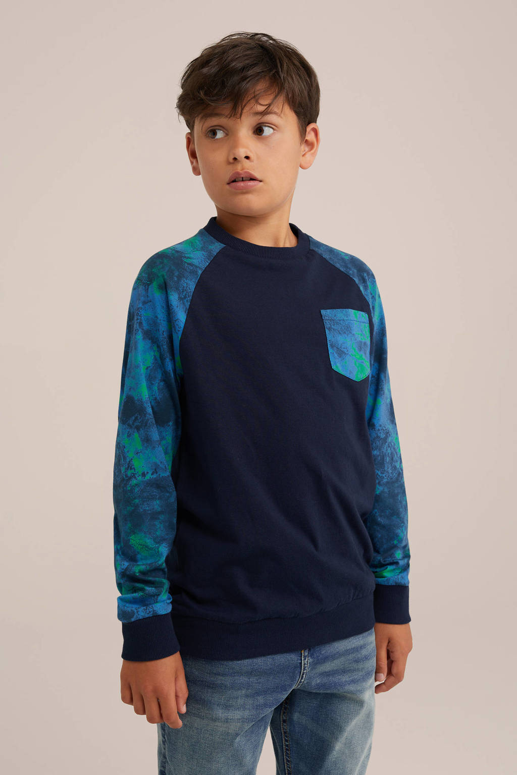 WE Fashion longsleeve blauw/groen