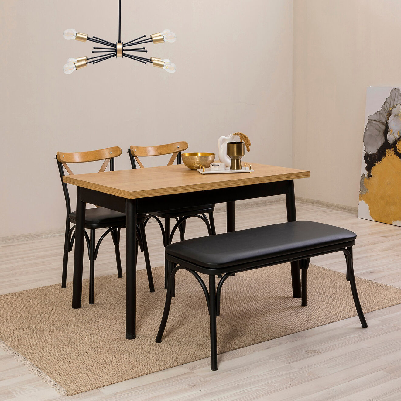 Homitis Table + 2 Chaises + Banc Olv noir