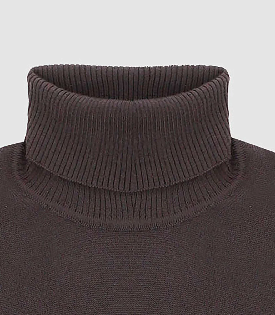 Pull col roulé marron 100% mérinos