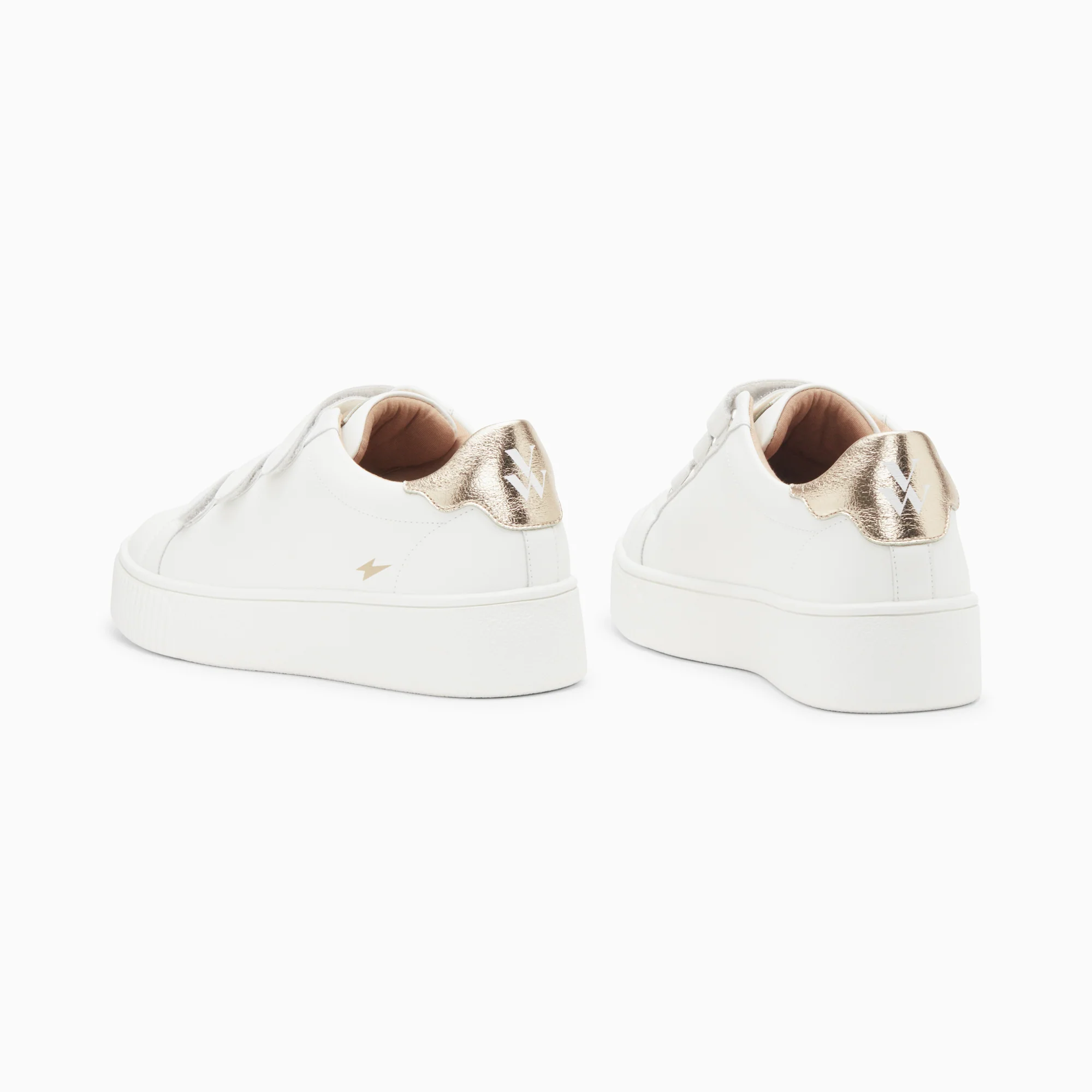 Sneakers-Baskets mini éclair Solange blanc et or à scratchs