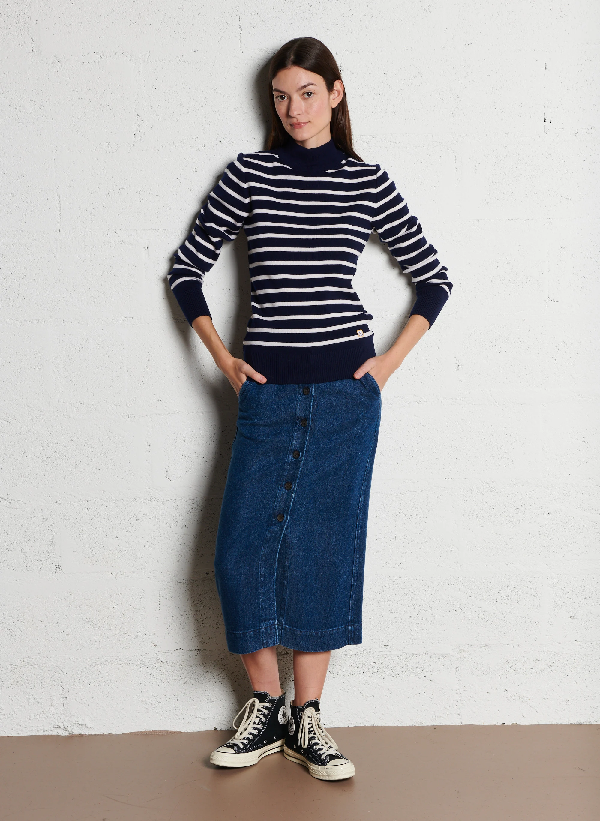 Pull col montant rayé en laine | Multicolore