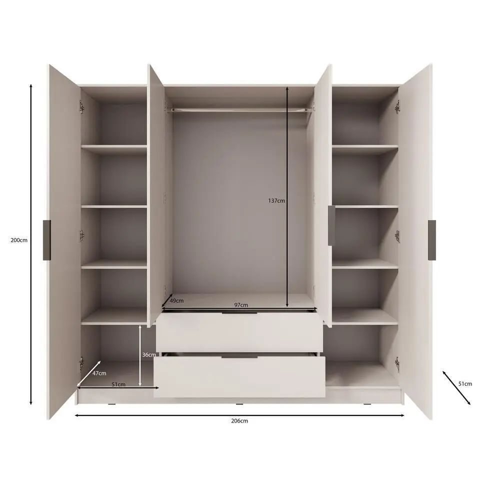Meubella - Kledingkast Kellan - Zwart - 206 cm