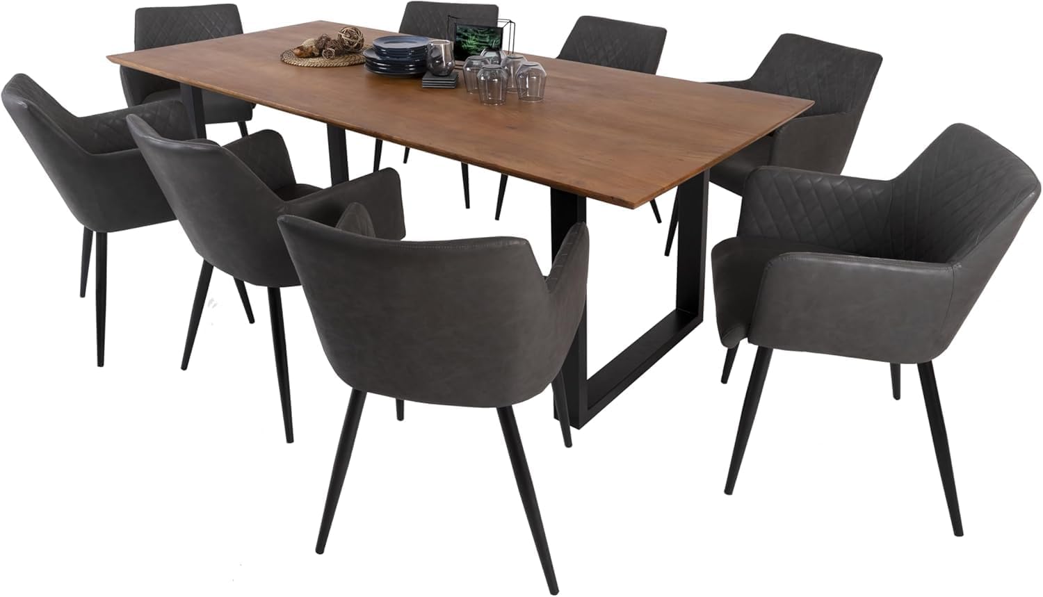 SAM Esstisch 260x100 cm Atlanta, Akazienholz massiv + nussbaumfarben, Esszimmertisch mit Schweizer Kante, U-Metallgestell Schwarz, massiver Holztisch, Tischplatte 26mm