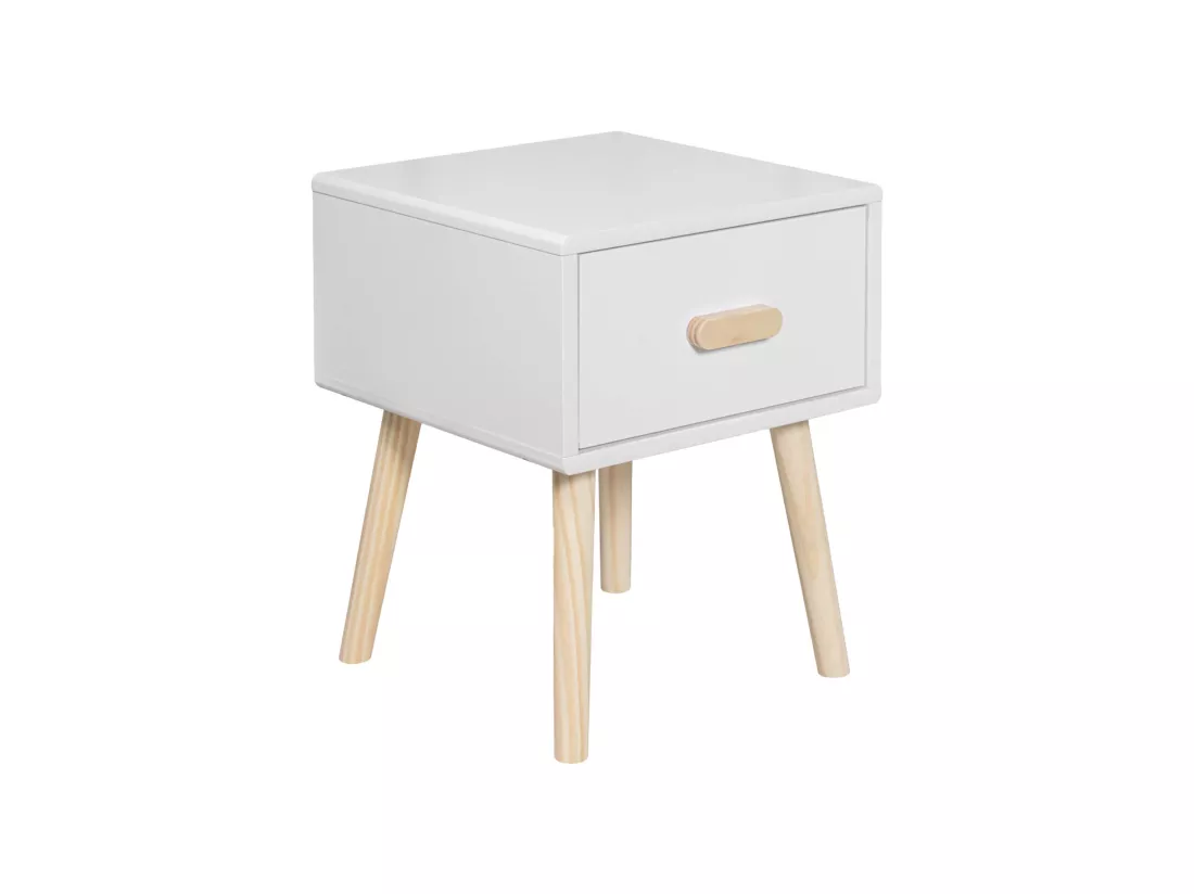 Table de chevet Mobili Rebecca Cassia 44x35x35 MDF Pin Blanc Marron Scandinave Partiellement Assemblé