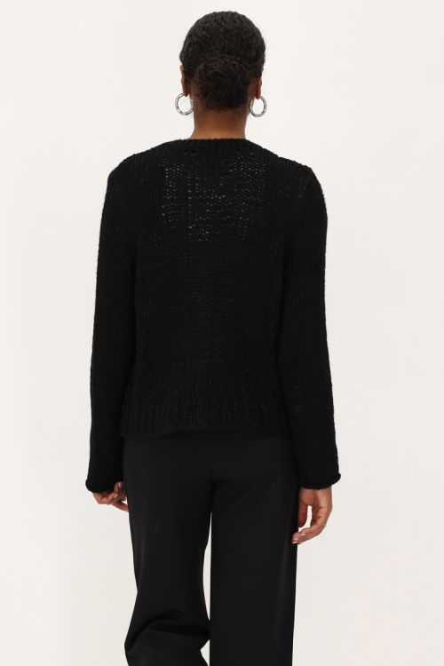 Zwart grof gebreid vest met lurex