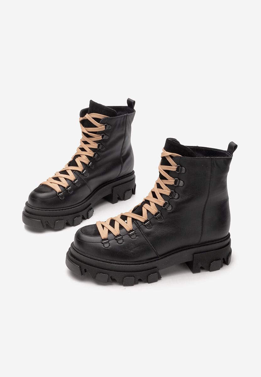 Bottines à lacets femme en cuir noirs Mercy
