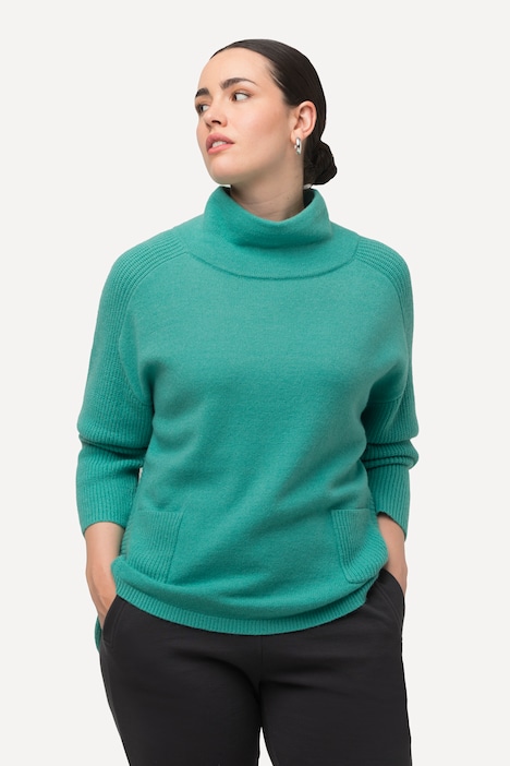 Pullover, Rippstrick-Einsätze, Stehkragen, Langarm