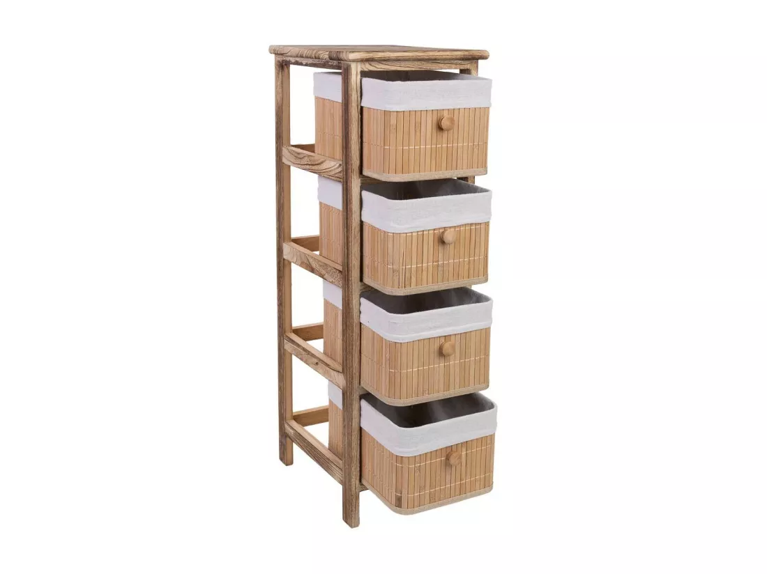 Commode en bois avec 4 tiroirs en bambou doublés 26x32x81